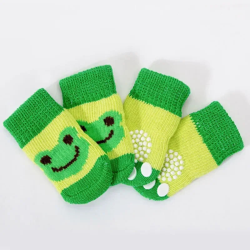 Winter Anti-Slip Pet Socks – 4pcs Warm Paw Protectors for Dogs & Cats