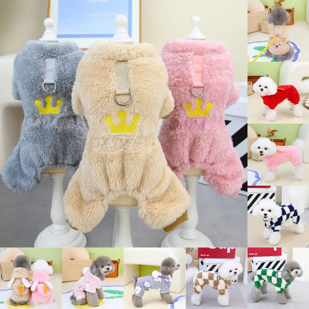 Winter Warm Fleece Pet Dog Jumpsuit – Cozy Style for Small & Medium Pets