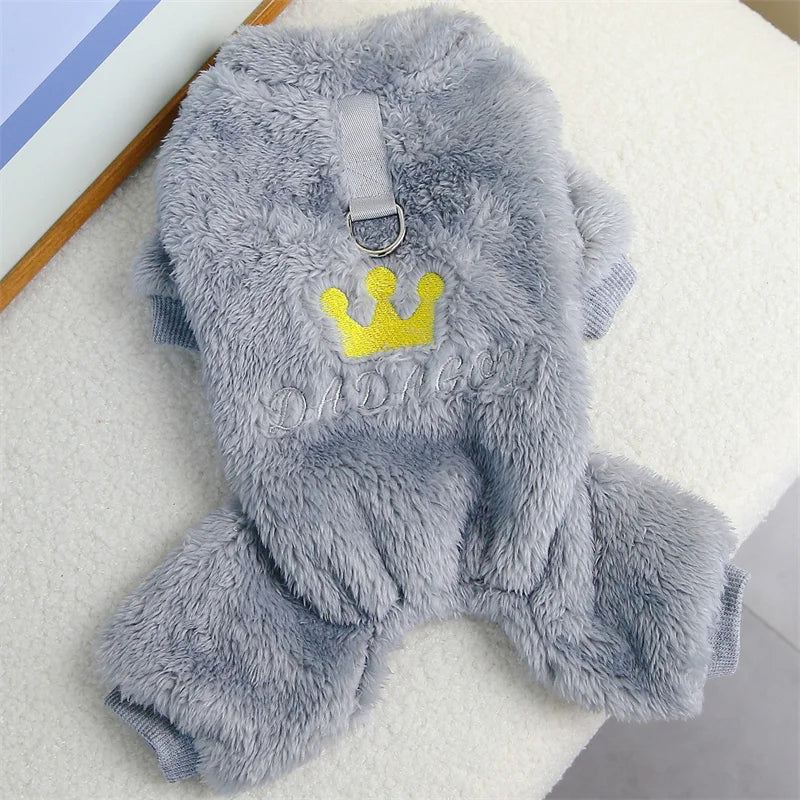 Winter Warm Fleece Pet Dog Jumpsuit – Cozy Style for Small & Medium Pets