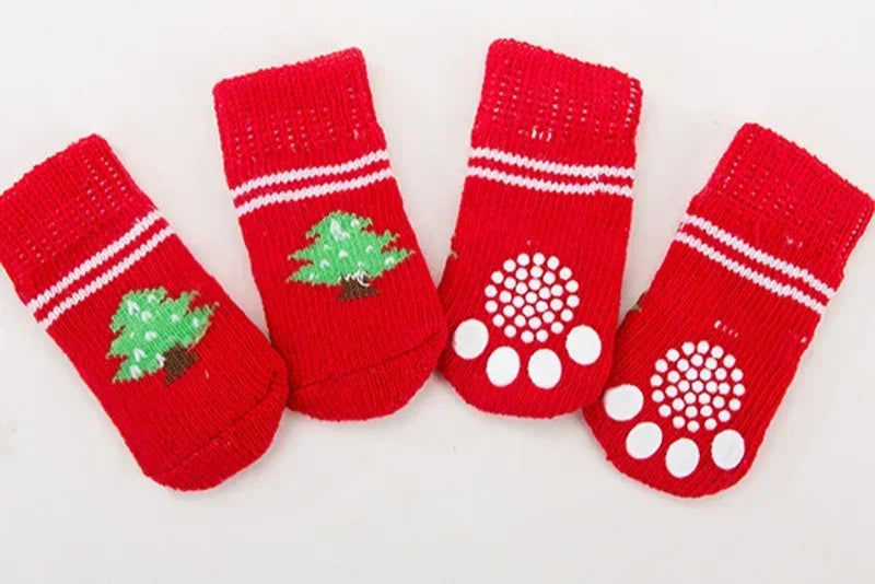 Winter Anti-Slip Pet Socks – 4pcs Warm Paw Protectors for Dogs & Cats