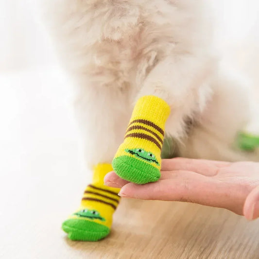 Winter Anti-Slip Pet Socks – 4pcs Warm Paw Protectors for Dogs & Cats